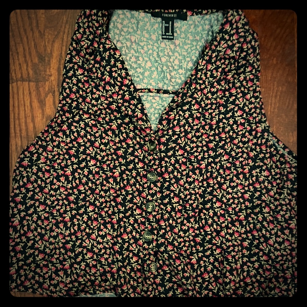 FOREVER 21 FLORAL COLLARED CROP TOP